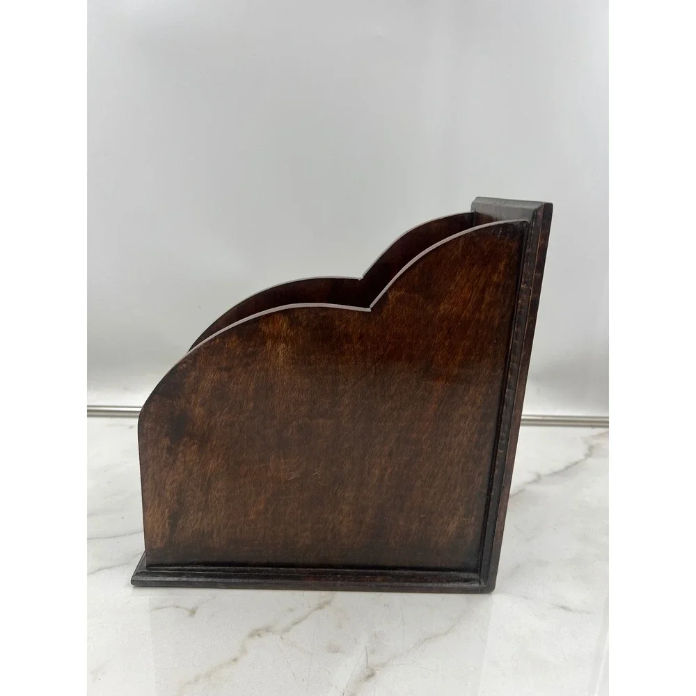World Market Carved Mango Wood Magazine Holder Dark Brown Floral Office Storage